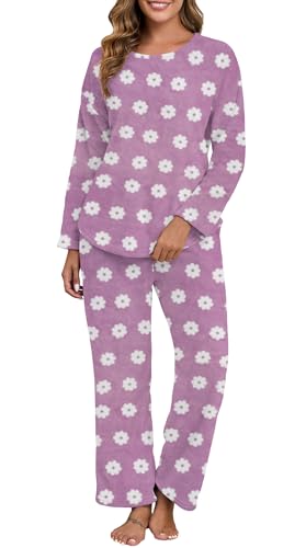 PrinStory Fluffy Pajamas for Women Set Winter Fleece Pajama Sets Warm Fuzzy Pjs Flannel 2 Piece Lounge Sets with Pockets