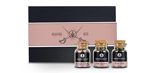 Ankerkraut Geschenk-Set Pfeffer, mit Pfeffer Symphonie, Steakpfeffer Hamburg und bunter Pfeffer, zum Verschenken für Freunde und Familie, Gewürze in hochwertiger Deluxe Box mit Banderole