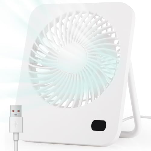 Geepen Ventilador Portatil USB Mini Ventilador de Mesa Potente 5 Velocidades 180° Ajustable Sobremesa Silencioso para la Oficina, Viaje (Blanco)