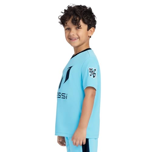 Image of Messi Boys' Lifestyle Short Sleeve Top, Loose-fit V-Neck Shirt with Logo, Comfortable