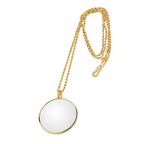 5X Necklace Magnifying Glass Vintage Golden Magnifier Necklace Pendant 1.7 Inch Optical Magnifier with Chain Mini Portable Hanging Loupe Glass for Reading,Senior,Low Vision,Kids Christmas Gift