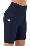 JOYSPELS Cycling Shorts Women with Pockets High Waisted Non See Through Womens Activewear Shorts for Gym Workout Running Yoga Sport Exercise UK Navy Blue M - Image 1