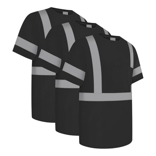 Uno Mejor Work Shirts for Men ConstrUCRtion Class 2 High Visibility Shirts, Hi Vis Reflective Safety T-Shirts for Men Women, Short Sleeve Work Shirts, Durable to Use, UCR-Black XL,3PACK