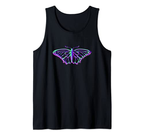 . Natura hippie Farfalla psichedelica viola verde Boho Silhouette Canotta
