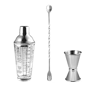 coctelera de cóctel Caja de vidrio Shaker Cocktail Shaker conjunto manivela con escala para ajustar el conjunto de…