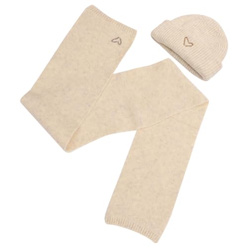 Set de gorro con bufanda para niña en color crema para invierno