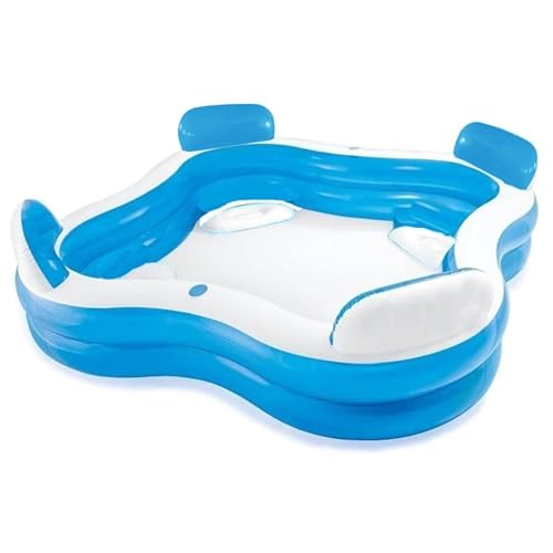 AAMEN 4 Seater Family Paddling Pool Swimming Pool Inflatable with Built-in Seats, Blue & White Large...