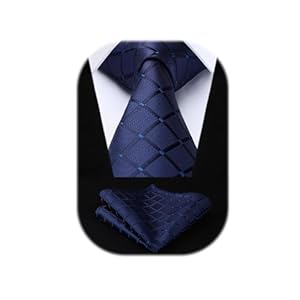 HISDERN Check Wedding Plaid Tie Handkerchief Men’s Necktie Pocket Square Set For Formal Business