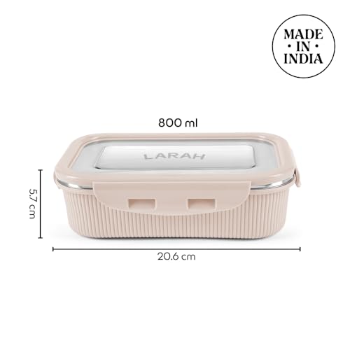 Image of Larah by BOROSIL Freshbyte Stainless Steel Lunch Box | 800 ml + 200 ml Rectangle Container Set | Airtight, Dishwasher Safe Tiffin | Portable Kids Tiffin | 1 Year Warranty (Beige)