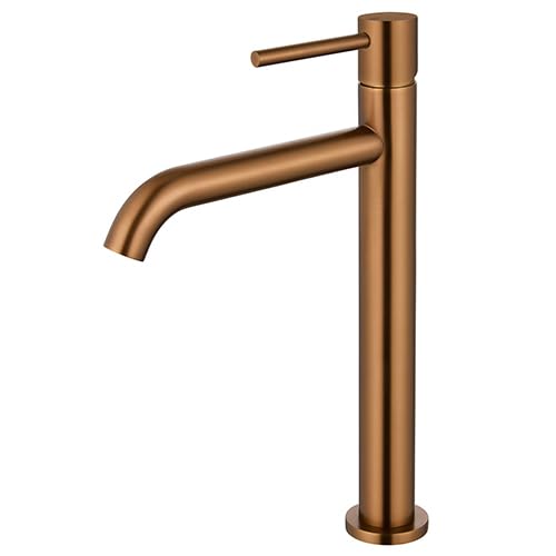 Edouard Rousseau - Mitigeur Lavabo Haut SCRIPY - Bec Élevé pour Vasque à poser - Aérateur Économie d’Eau - 3 Finitions Disponibles (Cuivre Titane)