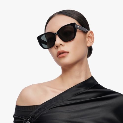 Image of Vintage Cat Eye Sunglasses Trendy Acetate ShadesUV400, Exclusive Brand of EssilorLuxottica, Obsidian Black /Pure Gray Polarized 601