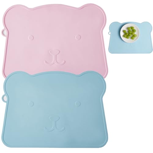 2 Piezas Salvamanteles Individuales, Mantel Individual Infantil, Manteles Individuales Lavables, Mantel Individual Resistente Al Calor Impermeable, para Mesa De Comedor, Comedor, Silicona, Rosa, Azul