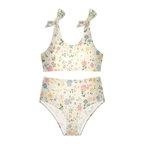 KLL Beautiful Vintage Pattern Bouquets Girls 2 Piece Bikini Sets Beach Bathing Suit Swimming Suits Cute Shoulder Strap3