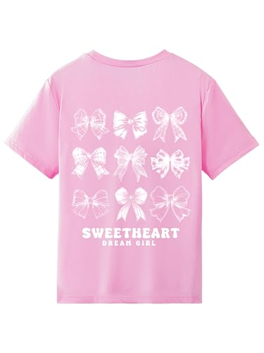 Image of Verdusa Girl's Coquette Bow Top Round Neck Short Sleeve Cute Graphic Tees