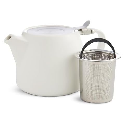 Fino 3-Cup Unity Flat-Top Teapot; Fine White Porcelain with 18/8 Stainless Steel Infuser, White, 17.25-Ounce Capacity Cover