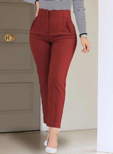 Womens Stretchy High Waisted Pants Trendy Pleated Business Work Trousers with Pockets Straight Leg Dress Pant2