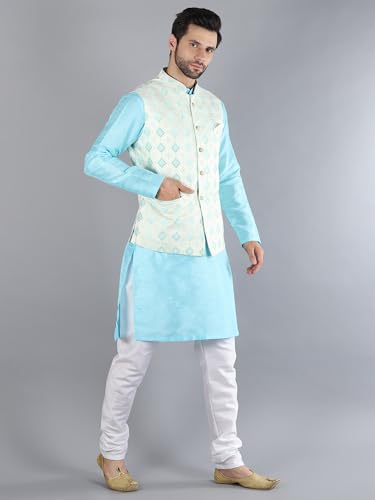 Image of Uri and MacKenzie Men's Silk Blend Kurta Pajama with Designer Ethnic Nehru Jacket /Modi Jacket