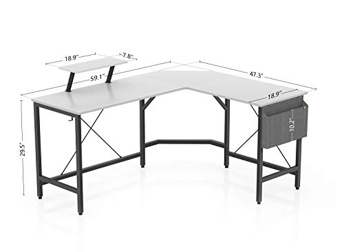 Image of Cubiker Modern L-Shaped Computer Office Desk, Corner Gaming Desk with Monitor Stand, Home Study Writing Table Workstation for Small Spaces, White