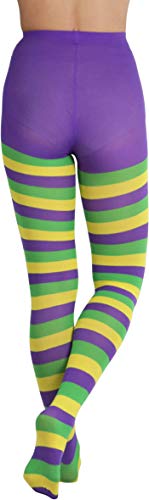 Image of ToBeInStyle Women's Wide Horizontal Contrast Stripe Tights Opaque Hosiery