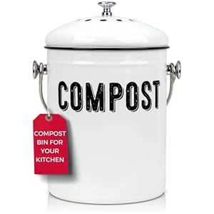 Granrosi Compost Bin Kitchen, Kitchen Compost Bin Countertop, Indoor Compost Bin, Countertop Compost Bin with Lid, 100% Rust Proof Compost Bucket w/ Non-Smell Charcoal Filters, 1.3 Gallon – White