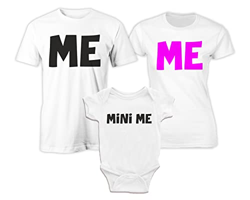 Tris Famiglia - T-Shirt Body Neonato - Figlio - Me Mini Me - Piccolo Me - Piccola - papà Mamma Figlio - Body Simpatico - Festa della Mamma - Magliette Famiglia