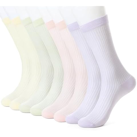Jsimmotd 8 Pairs Women’s Thin Cotton Mid socks,Casual Cute Ankle Socks,Summer Breathable Dress Socks For Girls（2Yellow/2Pink/2Green/2Purple） Cover