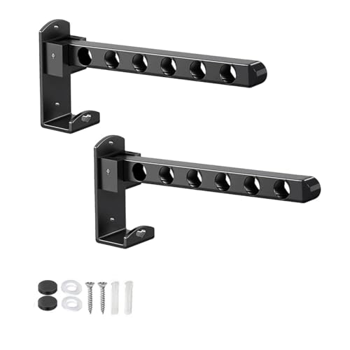 MINZHI 2 Stück Kleiderhaken Klappbar,6 Löcher, Schwarz,Wand Kleiderständer,Kleiderstange Wandmontage,Klapphaken,mit Befestigungsschrauben, Geeignet Für Badezimmer, Schlafsäle Und Balkone (Schwarz)