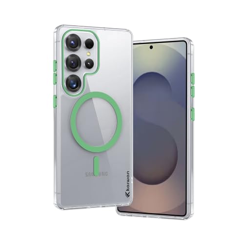 Image of KARWAN Crystal Clear Transparent Back Cover Case with Camera Protection,Compatible with Samsung S24 Ultra, Anti Yellow Clear Shockproof Scratch Resistant Case with Magnetic MagEaze Wireless Charging