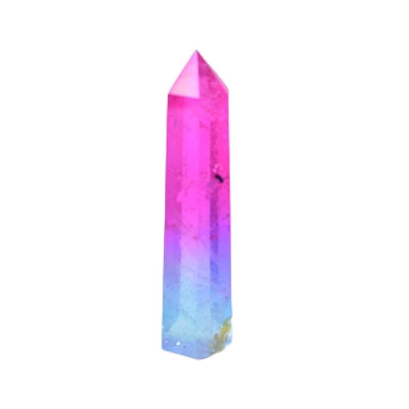 UIMWHAVG Aura Natural cuarzo claro colorido cristal punto varita piedra Reiki Obelisco piedra regalo Menaje de cocina (Color : Aura Pink and Blue, Size : 70-80mm)