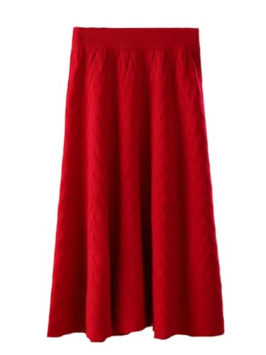 Woman Merino Wool Knitted Skirt Soft Warm Long Thick Twisted Vintage A-Line Skirts