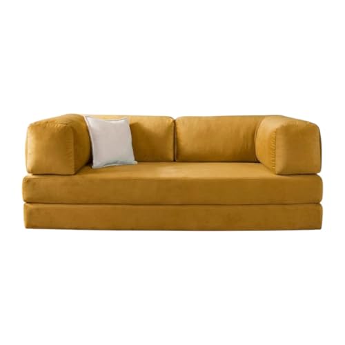Image of Torque Vegas Three Seater Sofa Cum Bed for Sleeping-Yellow | Premium Suede Fabric 3-Seater Double Foam Fold Out Sofas Bed | Convertible 3-in-1 Sofa Cuma Bed for Office