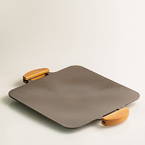 Dr.hows Solid Square Griddle Pan Ceramic, Nonstick Grill Pan With Wooden Handle, Portable 12 Inch Indoor/Outdoor Stovetop, Induction, Electric, Hot Plate, Gas Burner, Pouch (Charcoal) #TOP1