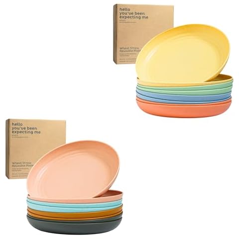 Nook Theory Deep Dinner Plates Set of 8 - Wheat Straw Plates, Alternative for Plastic Plates, Microwavable, Dishwasher Safe, Unbreakable Dinnerware, Reusable Dinner Plates (Meadow 9" and Oasis 9") Cover