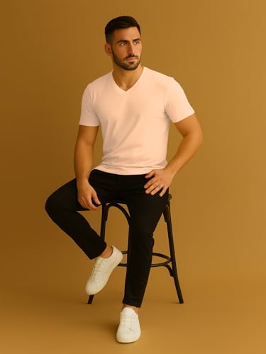 Image of Friskers Men's V-Neck Short Sleeves Cotton T-Shirt - Casual T-Shirt, Regular Fit