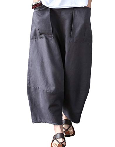 Aeneontrue Women's Patchwork Wide Leg Pants Trousers With Big Pockets Gray M #TOP1