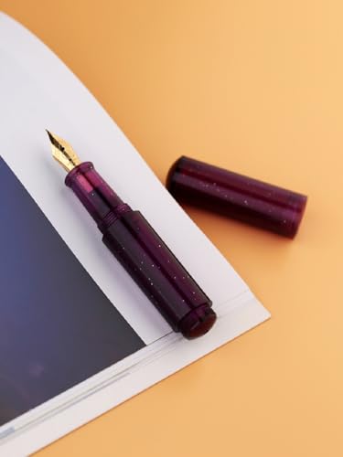 Image of Moonman Wancai Mini Fountain Pen, Iridium Fine Nib Starry Purple Acrylic Travel Pocket Pen, short Size Eyedropper Ink Bottle Filling