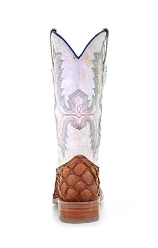 CORRAL MEN'S COGNAC/WHITE FISH PIRARUCU EMBROIDERY SQ. TOE, LEATHER WITH RUBBER INSERT SOLE, WESTERN A40503