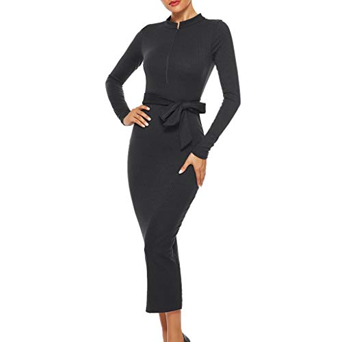 Dermanony Women's Bodycon Dress Winter Long Sleeve Slim Fit Long Dress Fashion Solid