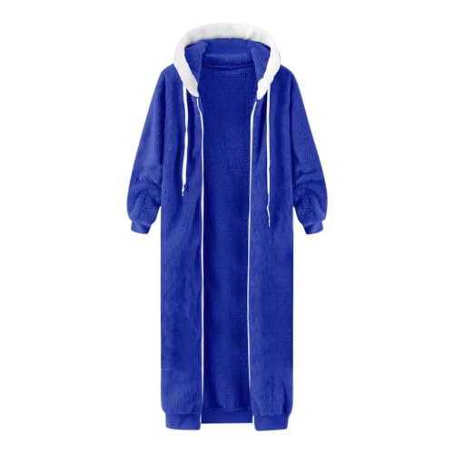 XINGJIAARTS Womens Fleece Jacket With Hood Fuzzy Fall Winter Long Coat Oversized Long Sleeve Full Zip Up Warm Hoodie Jackets BU3 5X-Large - image 3