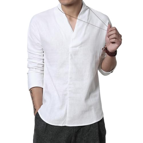Chemise style chinois homme lin rétro manches longues anti transpiration