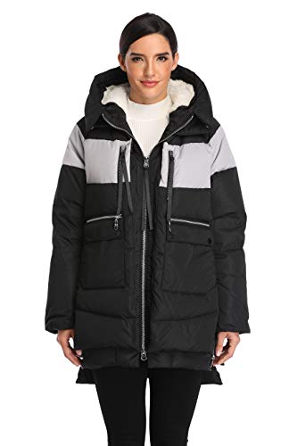 Emperor Goose Women's Down Jacket Hooded Colorblock Puffer Parka Winter Down Coat, L