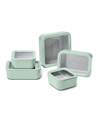 Caraway 13pc Glass Food Storage Container Set - Easy to Store, Non Toxic Lunch Box - with Glass Lids - Includes Storage Organizer - Mist
