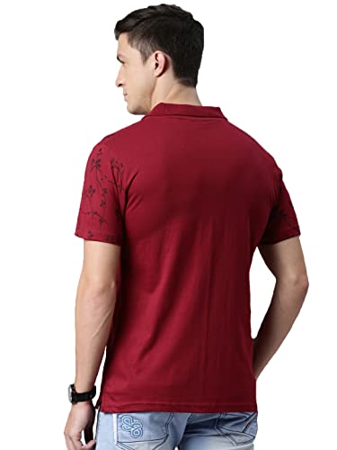 Image of KRYPTIC Men's 100% Cotton Maroon Flower Printed Polo Tshirt (M)