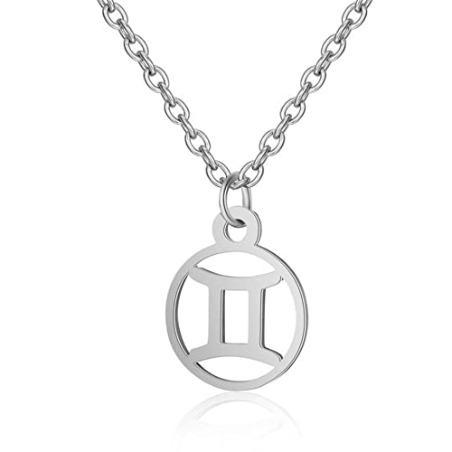 GenericSilver Star Sign Circle Pendant Chain Necklace - Gemini (21st May - 21st June) - Zodiac Constellation Horoscope Celestial Astrology Jewellery - Women Men Gift