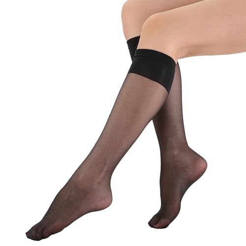 EVERSWE 6 Pairs Women\'s Sheer Knee High Stockings 15D (Black,One Size)