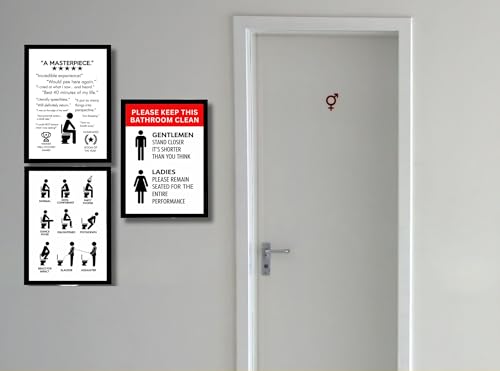 Image of Framed Bathroom Wall Decor | Funny Quotes & Cute Animal Art Prints | Quirky Toilet Signs & Guest Bath Decorations | Minimalist Black & White Washroom Signs | Ready to Hang Toilet Humor for Home & Powder Room (Clean Sign Combo 3)