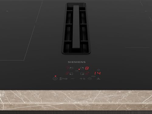 Siemens ED811BS16E iQ300 Plaque de cuisson avec hotte aspirante (induction), 80 cm, sans cadre, noire, affleurante, touchControl, powerBoost. Augmente la puissance des différentes zones à induction