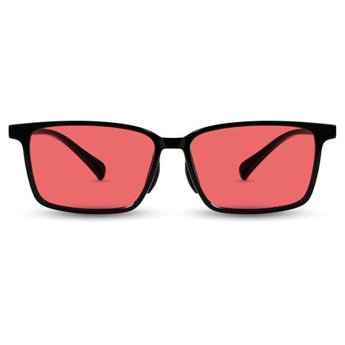 AMBEYE Fluorescent Light Filter Glasses with Pink Lenses & TR90 Black Frame for Light Sensitivity, Photophobia Relief Indoor/Outdoor Use Lightweight Glasses for Men/Women