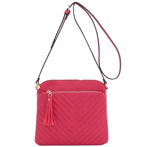 Image of FashionPuzzle Chevron Quilted Medium Crossbody Bag with Tassel Accent