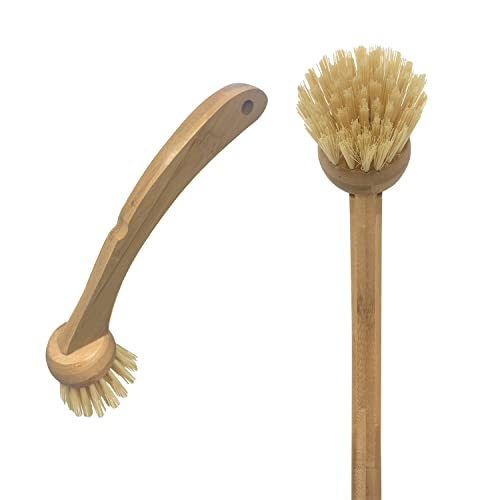 Lola Products Eco Clean Bamboo Dish Brush, Multi Purpose, Sustainable Ergonomic Renewable Bamboo Handle, Fibers are Recycled Soda/Water Bottles - 1 CT